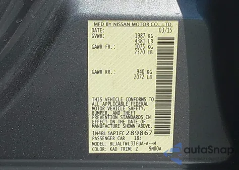 2015 Nissan Altima 3.5 Sl from USA, damaged, VIN 1N4BL3AP1FC289867